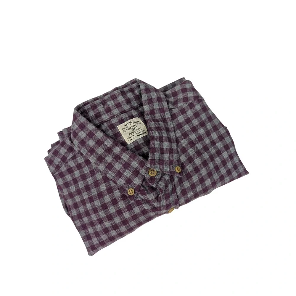 J.CREW Mens Purple Gray Check Workshirt Button Down Pocket Shirt M 53410